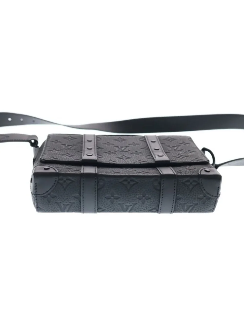Louis Vuitton Taurillon Monogram Trunk Messenger PM Shoulder Bag Black Leather